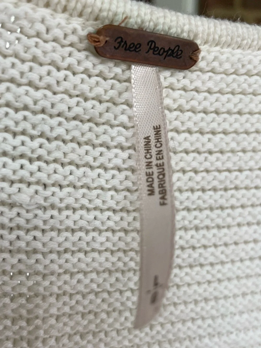 Free People La Brea V-Neck Sweater Large Ivory Chunky Knit Oversized Slouchy